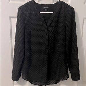 Talbots Black Blouse‎ Textured Popover Long Sleeve Top Size 2P